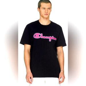 NWOT/ Champion  Heritage Chainstitch Logo T-Shirt/black, pink, baby blue script